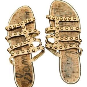 Sam Edelman Women Gold Gladiator Studded Design Slip on Flat Sandals Size 8